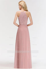 Gorgeous High-Neck Halter Lace Affordable Bridesmaid Dresses with Ruffle