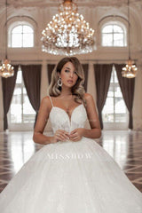 Gorgeous Long A-line V-neck Sleeveless Princess Wedding Dresses With Lace