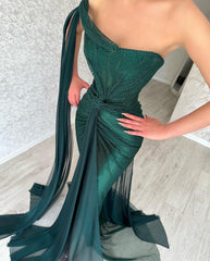 Gorgeous Long Dark Green Mermaid Sleeveless Prom Dresses With Slit