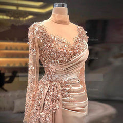 Gorgeous Long High Neck Beading Sequined Prom Dress With Long Sleeves