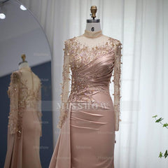 Gorgeous Long High Neck Beading Sequined Prom Dress With Long Sleeves