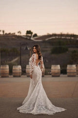 Gorgeous Long Mermaid Lace Wedding Dresses With Long Sleeves