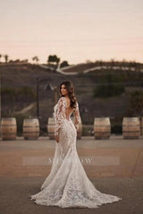 Gorgeous Long Mermaid Lace Wedding Dresses With Long Sleeves