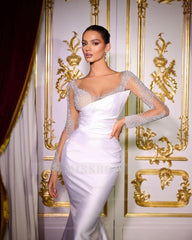 Gorgeous Long Mermaid Long Sleeves Wedding Dress With Diamonds