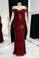 Gorgeous Long Mermaid Off-the-shoulder Sequined Split Prom Dress