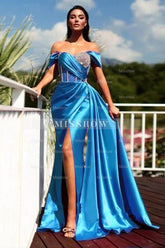 Gorgeous Long Mermaid Off-the-shoulder Sleeveless Split Evening Dresses With Glitter
