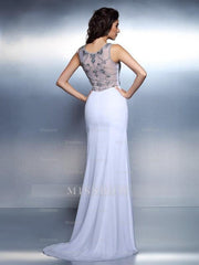 Gorgeous Mermaid Bateau Beading Sleeveless Long Chiffon Prom Dresses