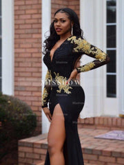 Gorgeous Mermaid Long Sleeves V-neck Court Train Spandex Beading Prom Dresses