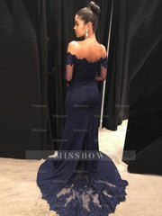 Gorgeous Mermaid Off-the-Shoulder Long Sleeves Lace Stretch Crepe Prom Dresses