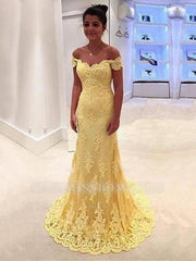 Gorgeous Mermaid Off-the-Shoulder Sleeveless Lace Prom Dresses