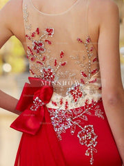 Gorgeous Mermaid Sheer Neck Sleeveless Court Train Applique Stain Prom Dresses