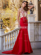 Gorgeous Mermaid Sheer Neck Sleeveless Court Train Applique Stain Prom Dresses