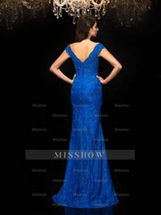 Gorgeous Mermaid V-neck Lace Sleeveless Long Lace Mother of the Bride Prom Dresses
