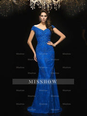 Gorgeous Mermaid V-neck Lace Sleeveless Long Lace Mother of the Bride Prom Dresses