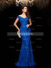 Gorgeous Mermaid V-neck Lace Sleeveless Long Lace Mother of the Bride Prom Dresses