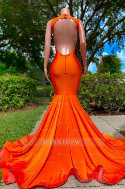 Gorgeous Sequined V-neck Sleeveless Stretch Satin Mermaid Prom Dress with Appliques