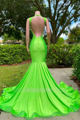 Gorgeous Sequined V-neck Sleeveless Stretch Satin Mermaid Prom Dress with Appliques