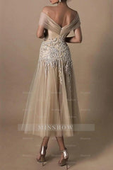 Gorgeous Short A-line Off-the-shoulder Beading Wedding Dresses With Lace