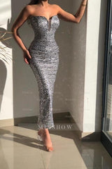 Gorgeous Silver Strapless Sleeveless Mermaid Glitter Prom Dresses