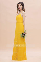 Gorgeous Spaghett Straps V-Neck Chiffon Lace Bridesmaid Dresses