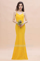 Gorgeous Spaghett Straps V-Neck Chiffon Lace Bridesmaid Dresses