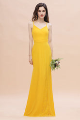 Gorgeous Spaghett Straps V-Neck Chiffon Lace Bridesmaid Dresses