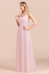 Gorgeous Spaghetti Straps Ruffle Pink Chiffon Bridesmaid Dresses Affordable