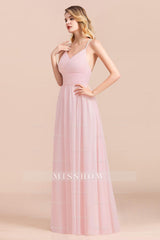 Gorgeous Spaghetti Straps Ruffle Pink Chiffon Bridesmaid Dresses Affordable