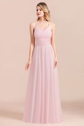 Gorgeous Spaghetti Straps Ruffle Pink Chiffon Bridesmaid Dresses Affordable