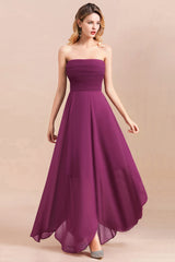Gorgeous Strapless Ruffle Bridesmaid Dresses with Petal Hemline