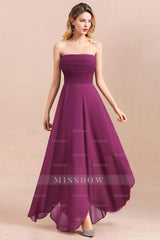 Gorgeous Strapless Ruffle Bridesmaid Dresses with Petal Hemline