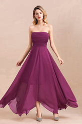 Gorgeous Strapless Ruffle Bridesmaid Dresses with Petal Hemline