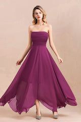 Gorgeous Strapless Ruffle Bridesmaid Dresses with Petal Hemline