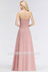 Gorgeous Sweetheart Ruched Long Bridesmaid Dresses Dusty Rose Chiffon Strapless Maid of Honor Dress