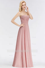 Gorgeous Sweetheart Ruched Long Bridesmaid Dresses Dusty Rose Chiffon Strapless Maid of Honor Dress