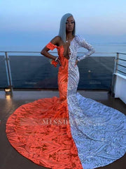 Gorgeous V-neck Off-the-shoulder Long Sleeve Appliques Floor-length Mermaid Prom Dresses