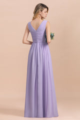 Gorgeous V-Neck Ruffle Lilac Chiffon Affordable Bridesmaid Dresses with Ruffle