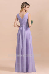 Gorgeous V-Neck Ruffle Lilac Chiffon Affordable Bridesmaid Dresses with Ruffle
