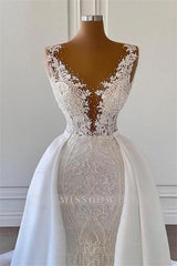 Gorgeous V-neck Sleeveless A-line Wedding Dress With Detachable Train