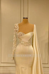 Gorgeous White Sweetheart Long Sleeves Beading Mermaid Prom Dresses