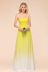 Gradient Sweetheart Floor Length Bridesmaid Dress Chiffon Wedding Party Dress