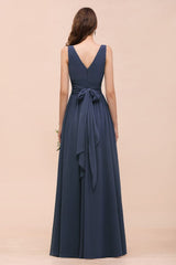 Gray Side Split Bridesmaid Dress V-Neck Sleeveless Floor Length dress for Bride