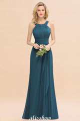 Halter A-line Bridesmaid Dresses Floor-Length Dress for Wedding Party