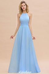 Halter Backless Beach Bridesmaid Dress Chiffon Garden Wedding Party Dress