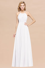 Halter Crisscross Pleated Bridesmaid Dresses Blue Chiffon Sleeveless Maid of Honor Dress