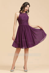 Halter Lace Bridesmaid Dress Chiffon Sleeveless Short Dress