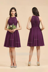 Halter Lace Bridesmaid Dress Chiffon Sleeveless Short Dress