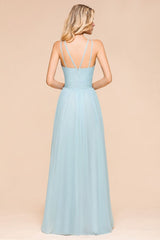 Halter Sky Blue Floor Length Bridesmaid Dress online Sleeveless A-line party Dress