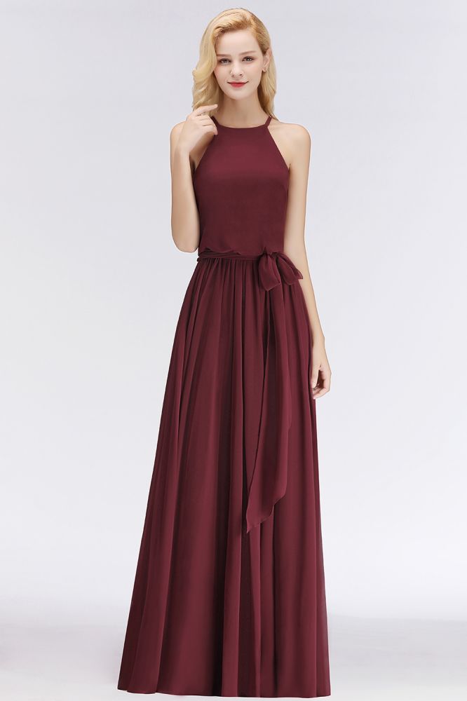 Halter Sleeveless A-line Burgundy Ruffles Chiffon Bridesmaid Dresses | MISSHOW misshow.com Halter Sleeveless A-line Burgundy Ruffles Chiffon Bridesmaid Dresses | MISSHOW misshow.com
