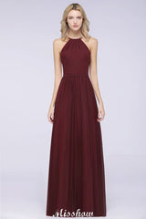 Halter Sleeveless Floor-Length Bridesmaid Dress with Ruffles